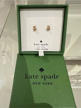 Kate Spade New York Gold Tone Cubic Zirconia Stud Teddy Bear Earrings NWT